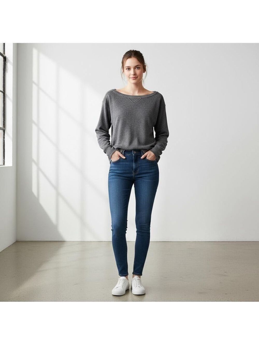 American Eagle Outfitters Gray Wide-Neck Sweatshirt XL